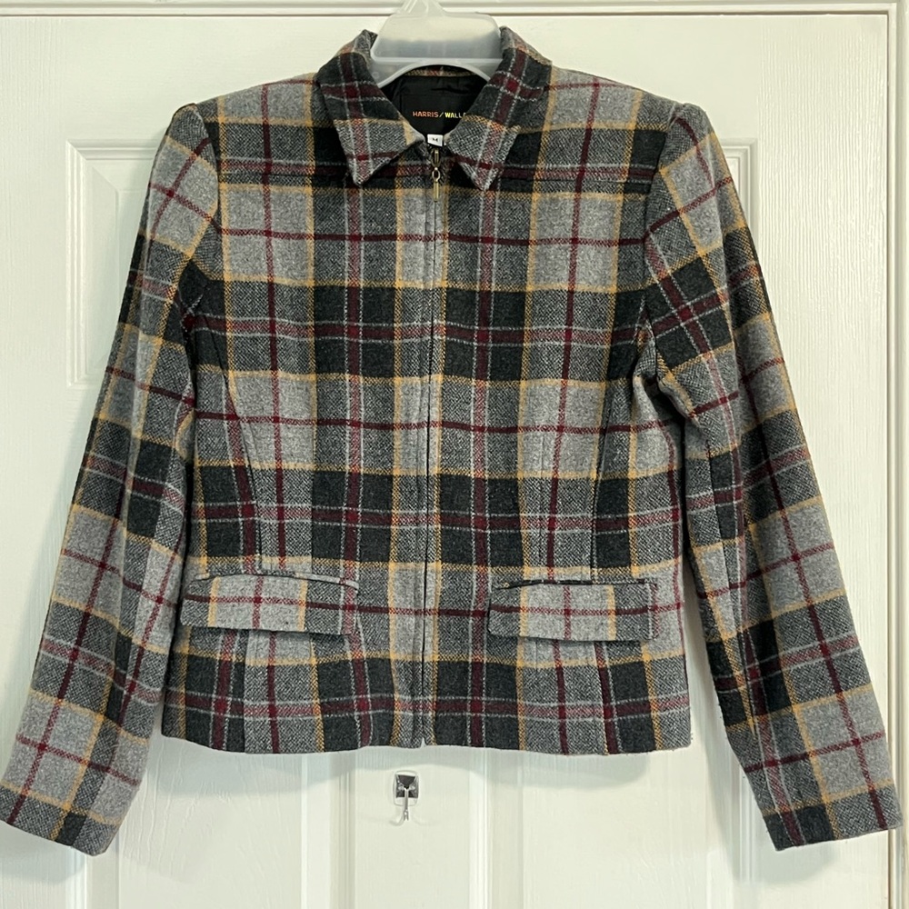 Harris Wallace Jacket Blazer Womens Size M Wool Blend Fabric Plaid Full Zip Fall